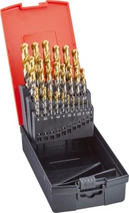Zestaw wierteł krętych DIN338, HSS TiN-TIP 1,0-13,0mm, wymiar co 0,5mm, 25-częściowy FORMAT