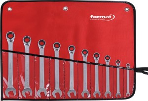 Zestaw kluczy z grzechotką pierścieniową 8-24mm, 10-częściowy FORMAT