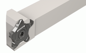 PCHLS 20-24-Toolholders carrying PENTACUT inserts (with 5 cutting edges) for grooving, parting and recessing next to high shoulders.