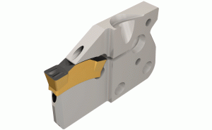 TGPAD 6R-T22-JHP-TOP-GRIP adapters with channels for high-pressure coolant carrying TGMF / TGMP groove-turn inserts.