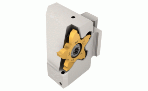 NQCH12-PCHRS-17-JHP-Screw Lock JETCUT Modular Heads Carrying PENTA Inserts for Grooving, Parting, and Recessing on Swiss-Type Machines