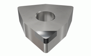 WNGA 080412F ID8-Negative 80° trigon inserts with a single PCD tip and flat rake angle, used for finishing aluminum and other non-ferrous materials.