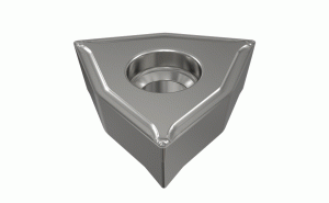 WCMT 08T508-M3P-SL IC8150-80° trigon positive flank inserts for medium machining of steel. A ridge on the insert's bottom fits the groove on the tool seat for high edge location precision.