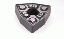 WNMG 080408-TF IC520M-Double-sided trigon insert, positive rake angle that varies along the edge to negative in order to prevent chipping. Special design reduces cratering. Used for carbon and alloy steel, stainless steel and high temp. alloys.