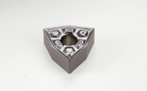WNMG 060404-TF IC807-Double-sided trigon insert, positive rake angle that varies along the edge to negative in order to prevent chipping. Special design reduces cratering. Used for carbon and alloy steel, stainless steel and high temp. alloys.