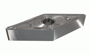 VNMG 160408-TF IC6015-Double-sided, 35° rhombic insert, positive rake angle that varies along the edge to negative in order to prevent chipping. Special design reduces cratering. Used for carbon and alloy steel, stainless steel and high temp. alloys.
