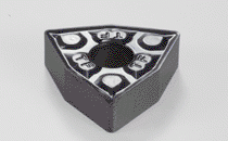 WNMG 080408-TF IC907-Double-sided trigon insert, positive rake angle that varies along the edge to negative in order to prevent chipping. Special design reduces cratering. Used for carbon and alloy steel, stainless steel and high temp. alloys.