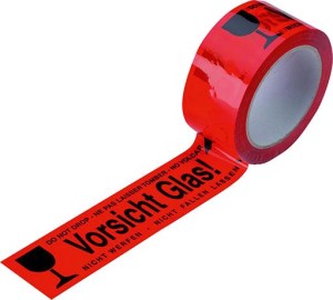 Taśma klejąca PVC 50mmx66m z napisem „Ostrożnie szkło, w 4 językach