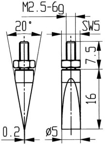 Końcówka pomiarowa ze wstawkami z węglika spiek., typ 20/ 5,0mm KÄFER