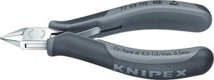 Szczypce tnące boczne dla elektroników ESD, główka spiczasta płaska z małym skosem 115mm KNIPEX