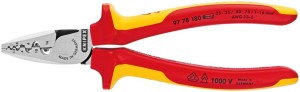 Szczypce VDE do zagniatania tulejek kablowych, z 2-komponentowymi rękojeściami 180mm 0,25-16qmm KNIPEX
