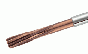 RM-MTR-1200-H7N-CS-C EVO-MTR UOP, Helical flute PVD coated solid carbide reamers with cylindrical shank and coolant grooves for high speed reaming. Unequal pitch for chatter dampening