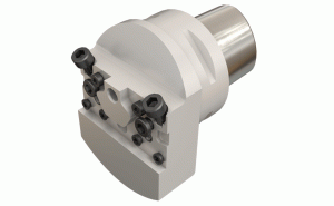 C3 MAHPD-JHP-Perpendicular holders with CAMFIX (ISO 26623-1 standard) exchangeable tapered shanks and high pressure coolant holes, carrying MODULAR-GRIP adapters for parting, grooving, turning and facing.