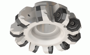 F45NM D6.0-10-2.00-R08-Screw lock, 45° face mills, carrying Octagonal ONHU/MU0806... inserts with 16 cutting edges. Feature high table speed.