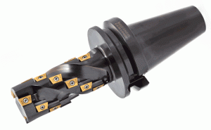 FIN LNK D050-100-4-INT50-Extended flute endmills with DIN69871 tapered shanks carrying FIN LNAT 1607... tangentially clamped inserts, for semi-finishing long shoulders.