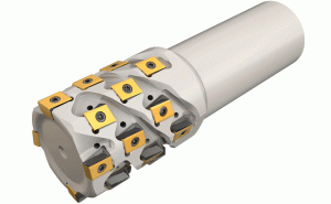 T490 LNM D32-36-3-C32-08C-Extended flute endmills carrying T490 LNMT/HT 08... tangentially clamped inserts.