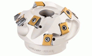 T445 SMD2.0-.94-3-1.25-13-30°, 45° and 60° extended flute face mills, carrying T490 LNMT/LNHT 13... tangentially clamped inserts with 4 helical, .511" long cutting edges.