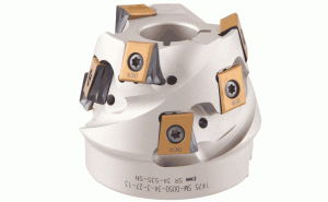 T475 SM-D050-34-3-27-13-Conical extended flute shell mills carrying T490 LNMT/LNHT 13... tangentially clamped inserts with 4 helical, 13 mm long cutting edges.