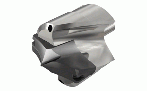 MD-DFN 330 HEAD-Exchangeable drilling heads carry CHAM-IQ-DRILL solid carbide inserts.