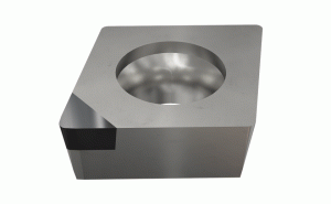 CCGW 09T302F W ID5-Positive 80° rhombic inserts with a PCD top corner tip and wiper, used for finishing aluminum and other non-ferrous materials.
