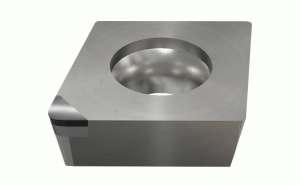 CCGW 09T302F-MT ID5-Positive 80° rhombic inserts with a single PCD mini tip flat rake angle, used for finishing aluminum and other non-ferrous materials.