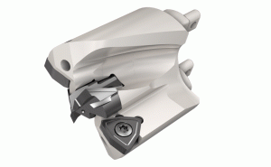 MD-MNC 380-IMH36-189-W6-Exchangeable drilling heads with IMH connection, carrying SUMOC-HAM pilot insert for precise centering, as well as two peripheral trigon WCGX inserts for achieving a smooth surface finish and maintaining a tight hole diameter