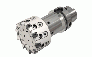SPN D100-12-HSK100-R-CA-90° endmills with integral HSK adaptation carrying super positive and polished rake inserts for machining aluminum at high rotation speeds. A special pocket design improves its resistance to centrifugal forces