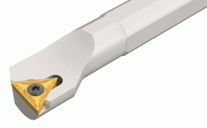 S12M STFCR-11-Screw lock boring bars carrying 7° clearance triangular inserts.