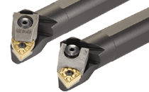 S25T MULNR-12MW-MULTI-WEDGE lock boring bars carrying 80° negative rhombic, trigon, or square inserts.