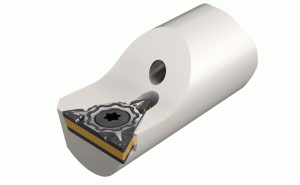 E-STFCR 10-2 HEAD-Interchangeable screw clamped boring heads carrying positive 7° clearance triangular inserts mounted on carbide bars.