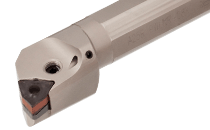 A20Q PWLNR-06G-Lever lock boring bars with coolant holes carrying HELITURN LD WNMX or WNMG trigon inserts, for heavy machining applications.