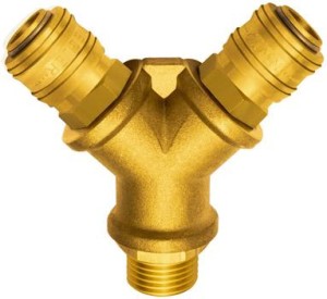 Rozdzielacz z mosiądzu z 2 złączami, gwint zewn. G1/4 RIEGLER