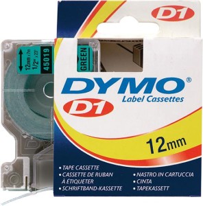 Taśma do drukarek etykiet D1 45019, czarna/zielona 12mmx7m DYMO