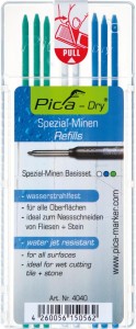 Zestaw zapasowych wkładów do markera do głębokich otworów Pica-Dry, białe, zielone, niebieskie Pica